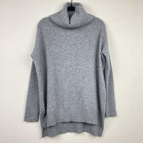Minnie Rose Women's XS/S Cashmere Turtleneck Tunic Sweater Grey Knit Pullover - Picture 1 of 16